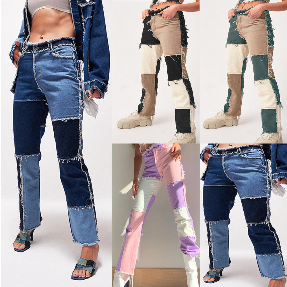 Patchwork Women's Straight-leg Jeans