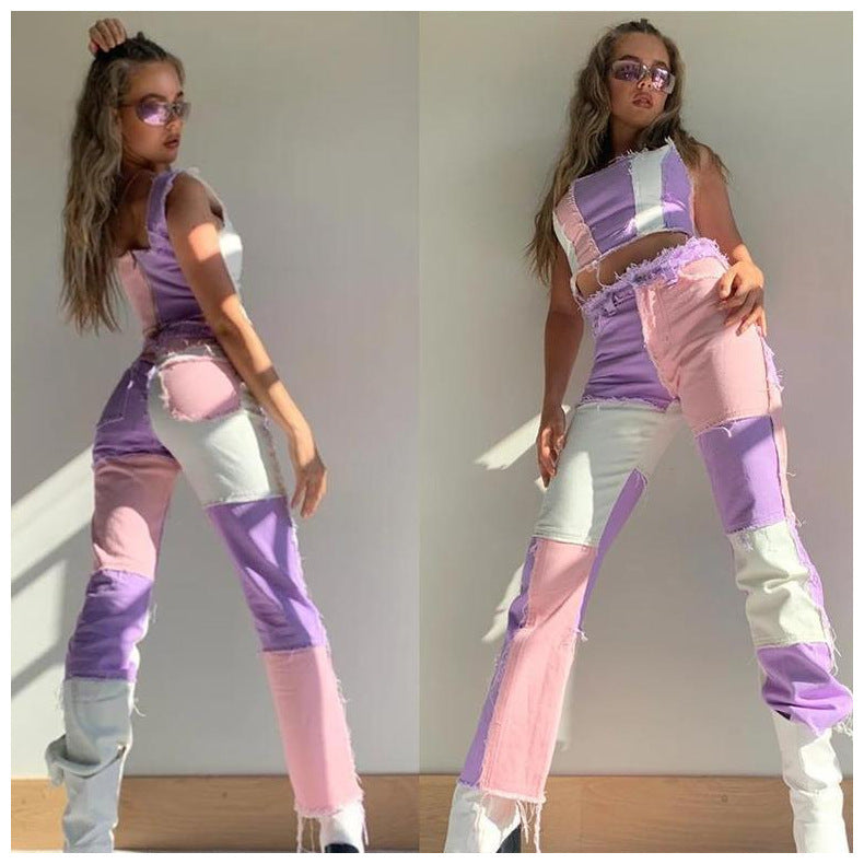 Patchwork Women's Straight-leg Jeans