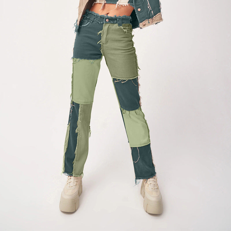Patchwork Women's Straight-leg Jeans